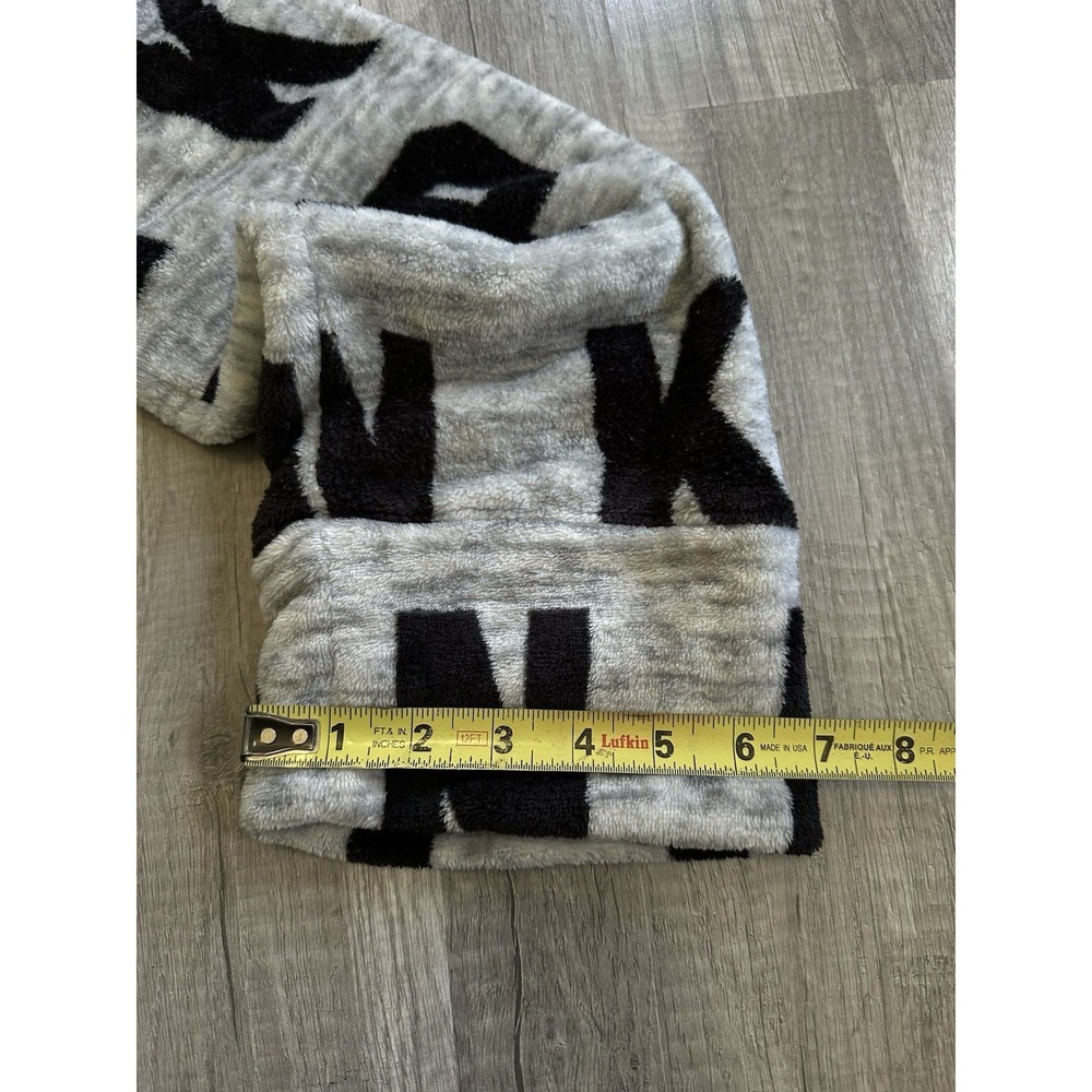 Victoria's‎ Secret PINK Robe Gray Black Logo Plush Tie Waist Cozy M/L - Picture 11 of 15